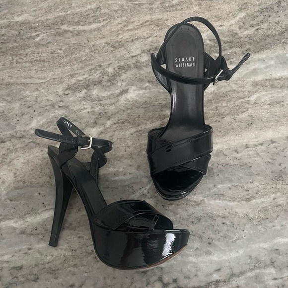 STUART Weitzman Black Patent Leather Platform Size 6.5 - Picture 1 of 10